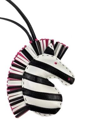 Luxury 100% Handmade Leather Zebra Tassel Bag Charm in Black, White & Pink